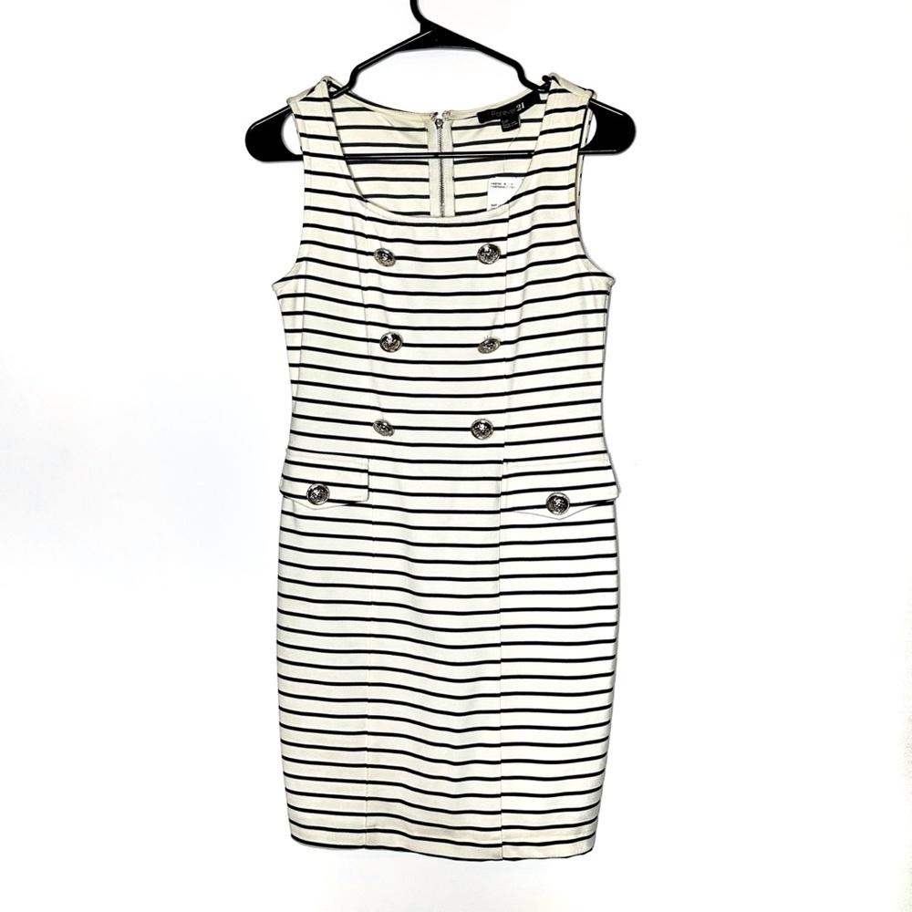 Forever 21 Cream & Black Striped Sleeveless Midi Dress NWT Sz S  14x32”
